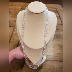Vintage AB Crystal and Frosted Glass Necklace 26"